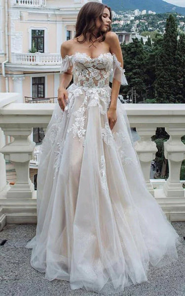 Sweetheart Off-the-shoulder Appliqued Ethreal A-line Wedding Dress