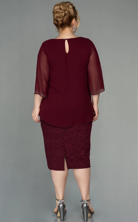 U-Boot-Ausschnitt, lange Ärmel, Bleistift, knielang, Pailletten, Übergröße, Kleid für die Brautmutter