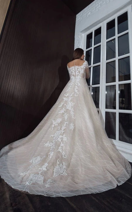 Long Sleeve Illusion Plus Size A-line Wedding Dress with Lace Applique