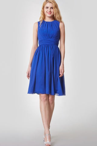 Elegant High Neck Pleated Short Chiffon Dress With Sash