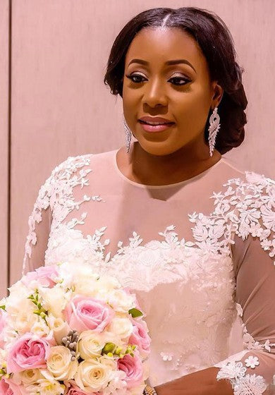 Transparentes Meerjungfrau-Brautkleid in Übergröße mit 3–4 langen Ärmeln