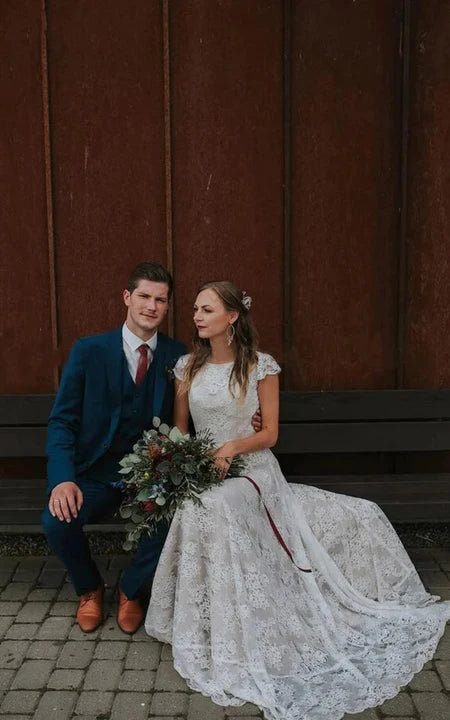 Vestido de boda de la vaina del país de encaje boho