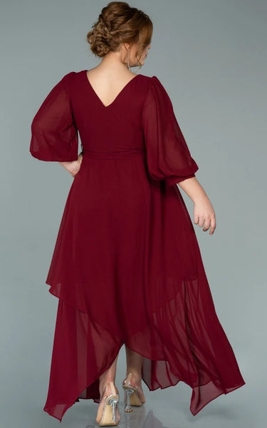 V-neck Half-sleeve Chiffon Empire Petal A-line Formal Plus Size Dress