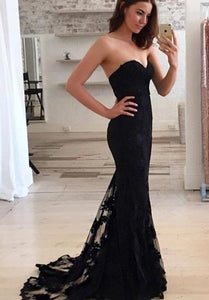 Lace Floor-length Sweep Train Trumpet Sleeveless Sexy Prom Dress