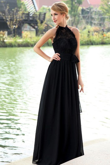 Chiffon High-Neck Strapless Floor-Length Dress With Halter