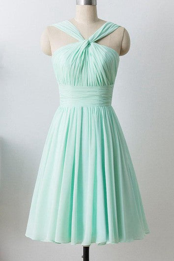 Mint Short Chiffon Halter Formal Dress