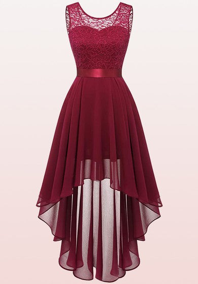 Bateau A Line Sleeveless High-Low Chiffon Bridesmaid Dress With Sash/Ribbon