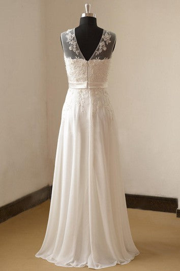 Jewel Neck maneveless A-Line Pliseed Chiffon Vestido con corpiño de encaje