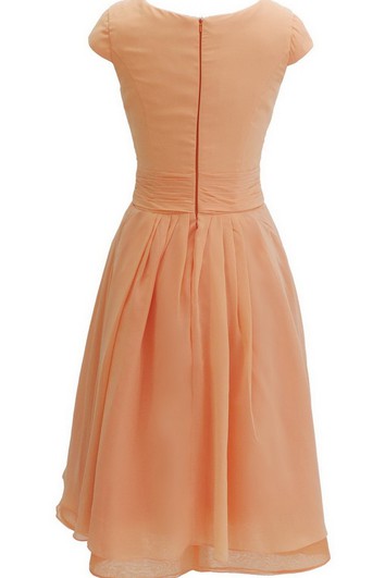 Cap-sleeved Knee-length Chiffon Dress With Ribbon