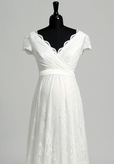 A Line Beach Cap Short Sleeve Maternity Wedding Dress