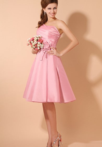 Taffeta Strapless Short Dress With Ruching Top and Flower