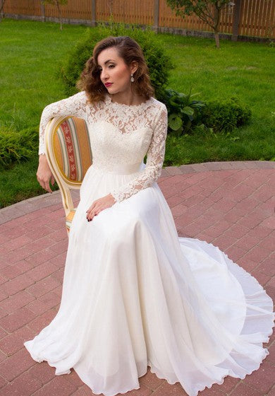 Vestido de satén de encaje con manga larga Weddig