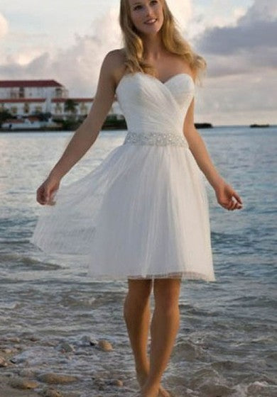 Angelic Crisscross Ruched Bodice Short Dress With Beaded Waist