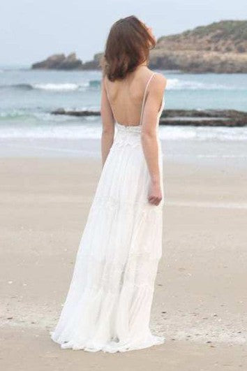 Spaghetti Sleeveless Chiffon Beach Boho Wedding Dress