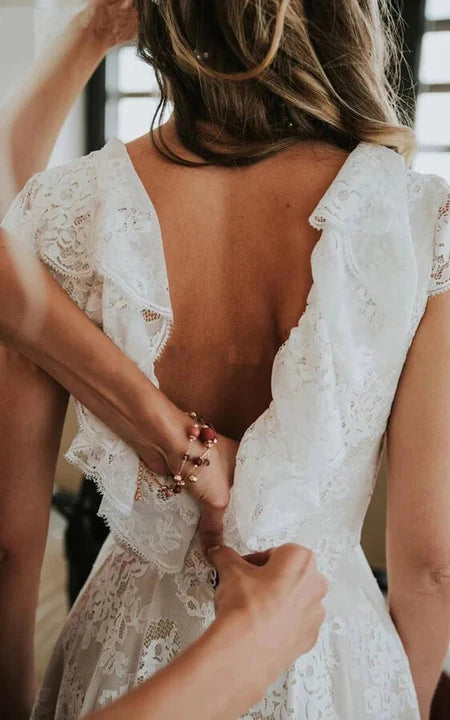 Vestido de boda de la vaina del país de encaje boho