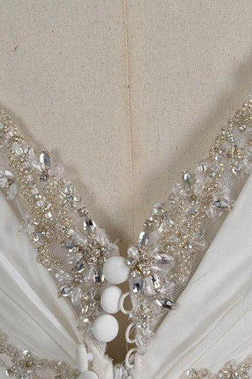 Šaty bez rukávů s výstřihem do V, plisované, z šifónu ve tvaru A s krystalovými detaily