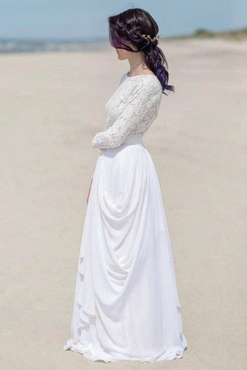 Chiffon and Lace Zipper Back A-line Wedding Dress