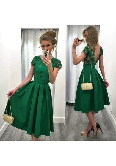 Společenské šaty bez zad s aplikacemi, střihu A, délka ke kolenům, s výstřihem do V na zádech