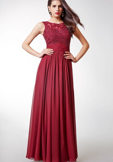 Gorgeous Cap-sleeved Long Chiffon Dress With Lace-embellished Bodice