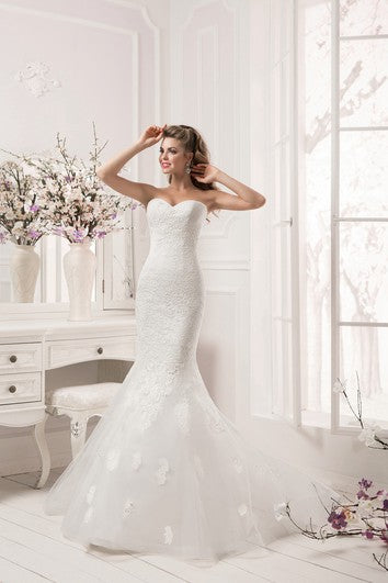 Half Sleeve Scalloped Neckline Lace Mermaid Dress