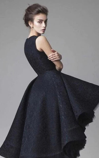 Black Gothic High-low Ruffled Multi-layer Jewel-neck Cocktail | Prom | Formal Dress