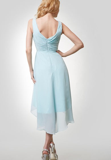 High-Low Chiffon Sleeveless V-Neck Dress With Ruching