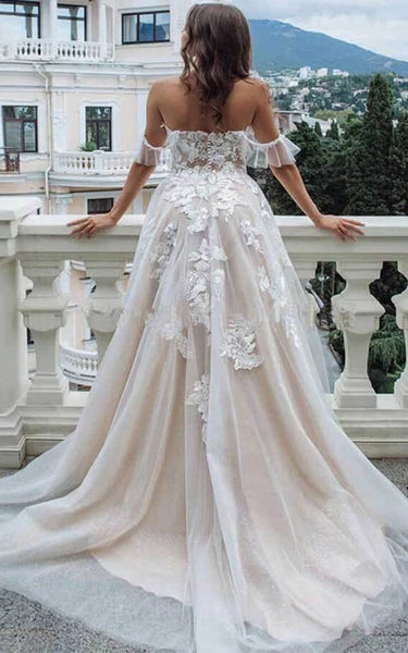 Sweetheart Off-the-shoulder Appliqued Ethreal A-line Wedding Dress