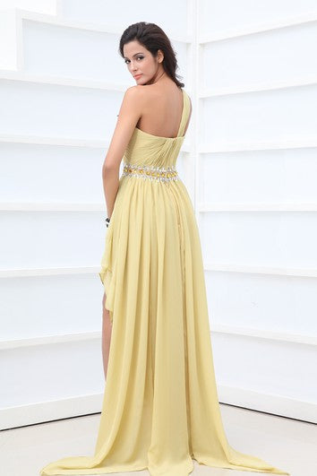 High-Low Chiffon One-Shoulder Dress With Ruching