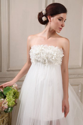 Strapless High-Low Pleating Dress With Flowers