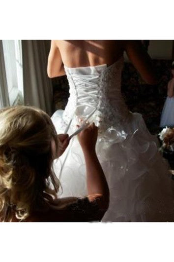 Robe de mariée en organza à paillettes et perles de cristal