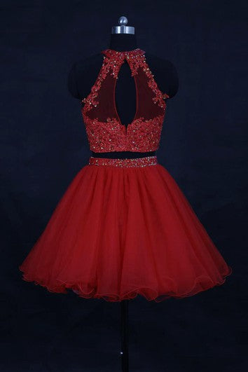 Mini High-neck Organza Dress With Beading