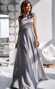 One-shoulder Sleeveless Sheath Ruched Satin Dress