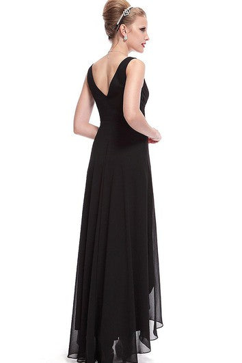 Sleeveless Asymmetrical Chiffon Dress With Illusion Style