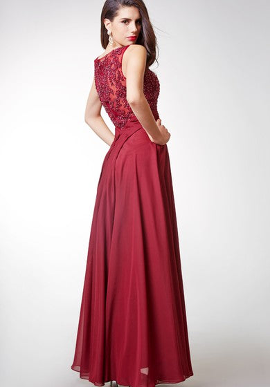 Gorgeous Cap-sleeved Long Chiffon Dress With Lace-embellished Bodice