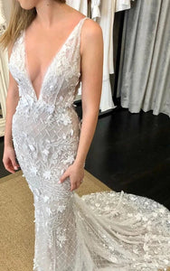 Mermaid Sexy Luxury Applique Bodycon Wedding Dress with Detachable Train