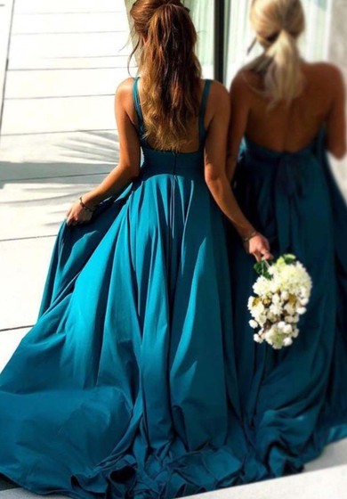 Plunging V-neck Sleeveless Empire Front Split Bridesmaid Dress With Pleats