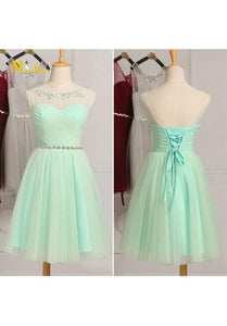 Short A-Line Tulle Sweetheart Illusion Ruched Bodice