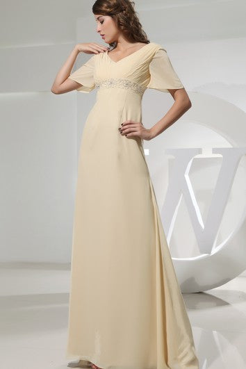 Chiffon Floor-Length Strapless Dress With Ruching and Beading