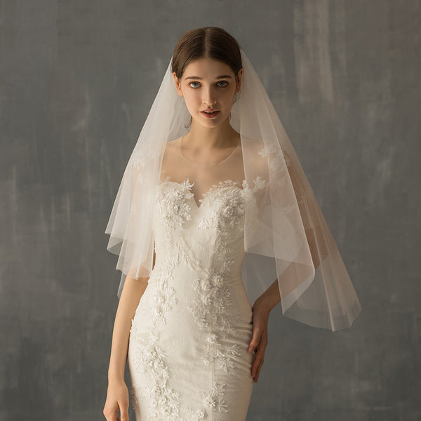 European Style Simple Two Tier Veil