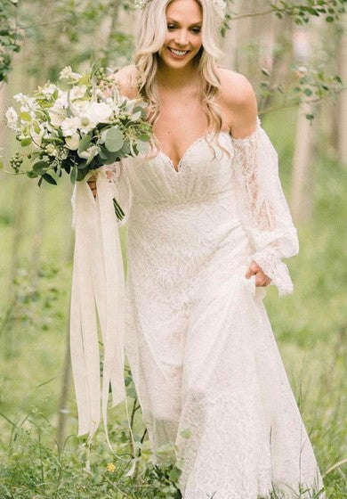 Vintage A-line krajková svatební šaty s vlečkou, otevřeným zadním dílem a zipem, s řasením po celé délce