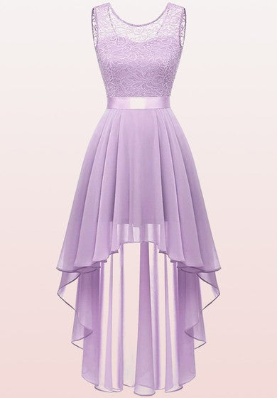 Bateau A Line Sleeveless High-Low Chiffon Bridesmaid Dress With Sash/Ribbon