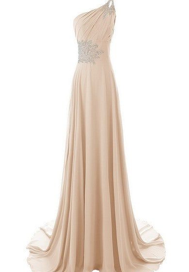 Šaty s jedním ramenem, volánky, korálkovou výšivkou a vlečkou