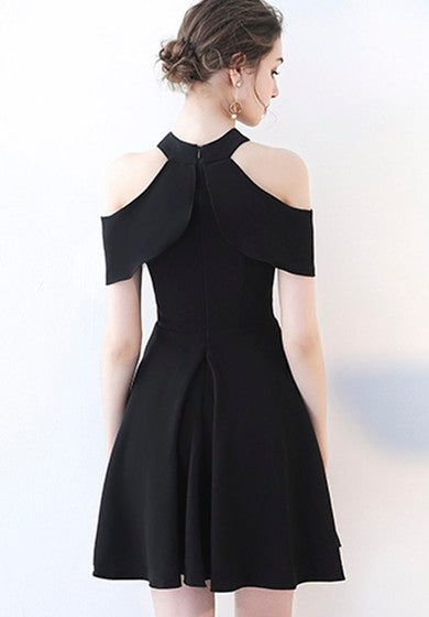 A-line Sexy Little Black Dress With Cap Sleeves And Ruching