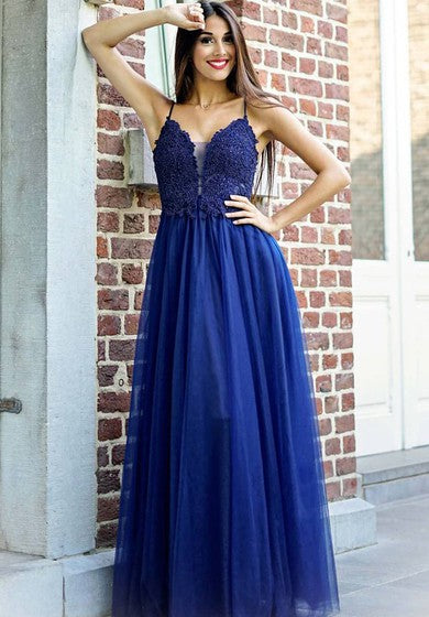 Tulle Floor-length A Line Sleeveless Modern Formal Dress with Appliques