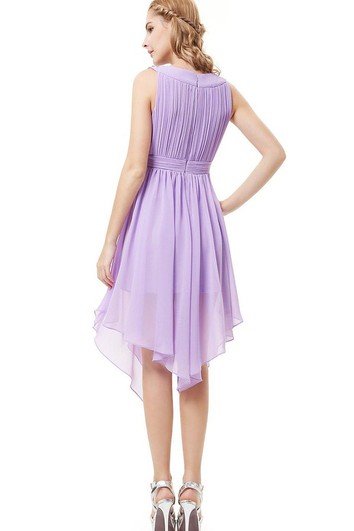 Sleeveless A-line Asymmetrical Dress With Pleats