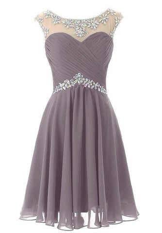 Cap-sleeved Chiffon Dress With Beading and Keyhole Back