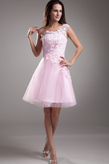 Edle Mini-Kleider mit Applikationen und einer Schulter in A-Linie, ärmellos, für besondere Anlässe