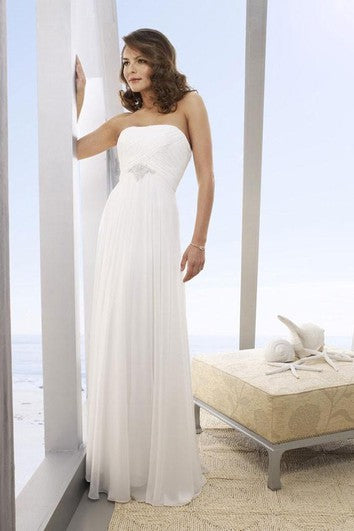 Robe de mariée de plage en mousseline de soie sans bretelles, coupe A-Line, longueur au sol