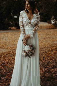 Ethereal A Line Chiffon Plunging Neckline Wedding Dress with Split Front