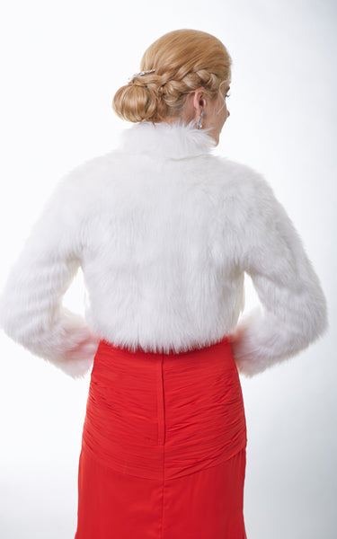 Long Sleeve High-Neck Faux Fur Bridal Jacket